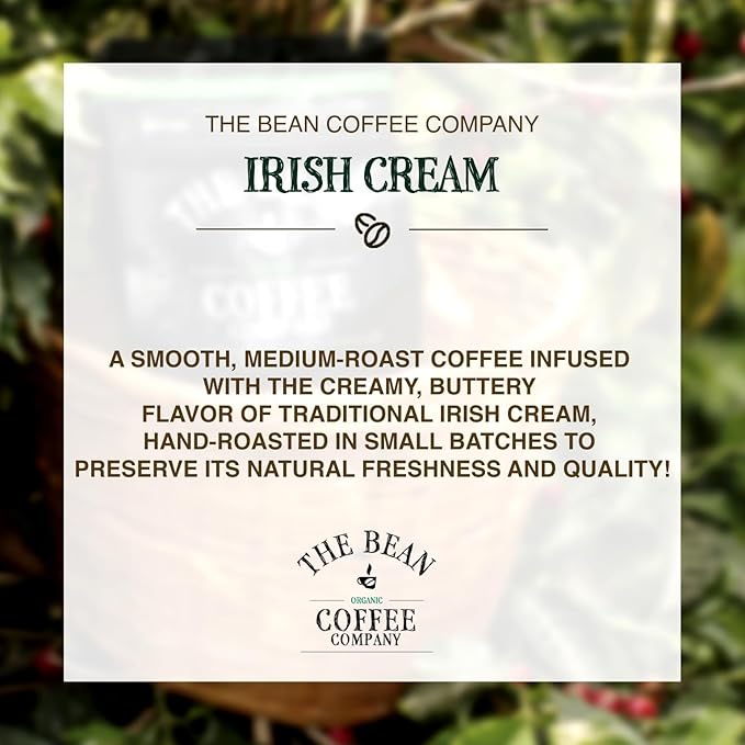 The Bean Organic Coffee Company Irish Cream, Medium Roast, Ground Coffee, 16-Ounce Bag, Café molido