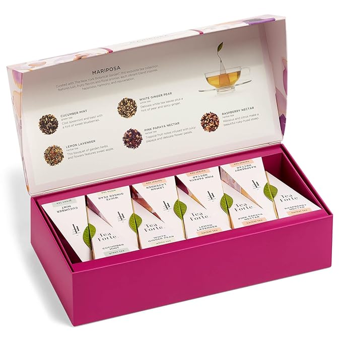 Tea Forte Mariposa Premium Tea Petite Presentation Box Tea Gift Sampler, 10 Count, 1 of Each