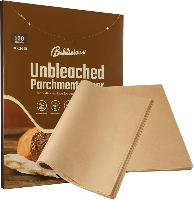 16x24 inch Unbleached Heavy Duty Parchment Paper Sheets, 100Pcs Precut Non-Stick Full Parchment