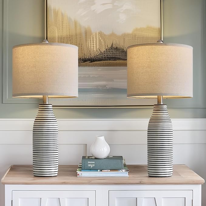 25" Ceramic Table Lamps Set of 2 Beside Lamps for Living Room Modern Bedroom Lamps for Night Stands