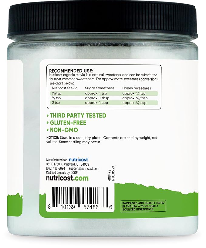 Nutricost Pantry Organic Stevia, Natural Sweetener 8 oz - GMO-Free, Gluten-Free