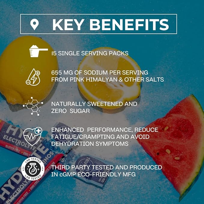 TruWild Natural Hydration Powder Single Serve Zero Sugar, Vegan Electrolytes + Amino Acids