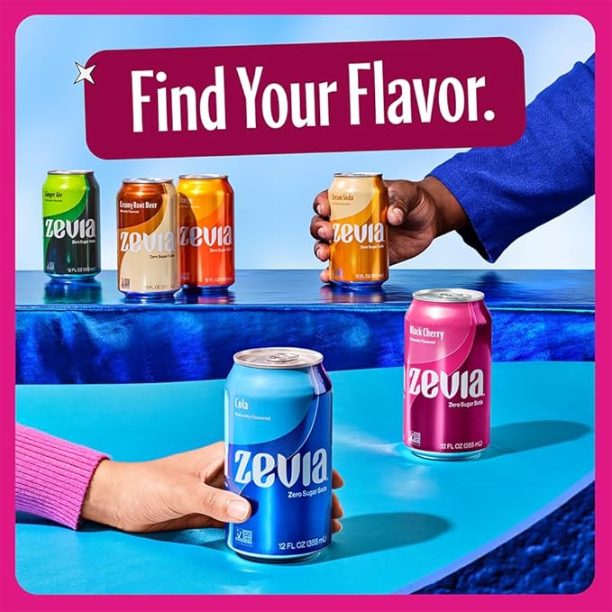 Zevia Zero Sugar Soda, Cran-Raspberry, 12 oz Cans (24-Pack) ??Naturally Sweetened, Non-GMO Project