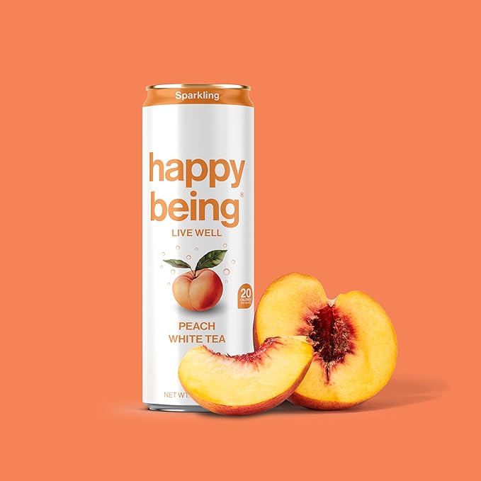 Happy Being Sparkling Nutrient-Rich Peach Rose White Tea – Infused with Turmeric, Elderberry