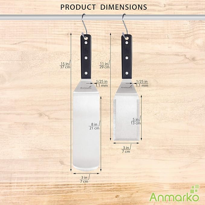 Anmarko Grill Spatula Set - Long Metal Spatula Spatula - Griddle Scraper and Pancake Flipper or