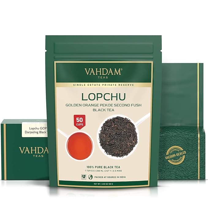 VAHDAM, Second Lopchu Golden Orange Pekoe Black Tea| 40+ cups, 3.53 oz | Pure 100% Unblended