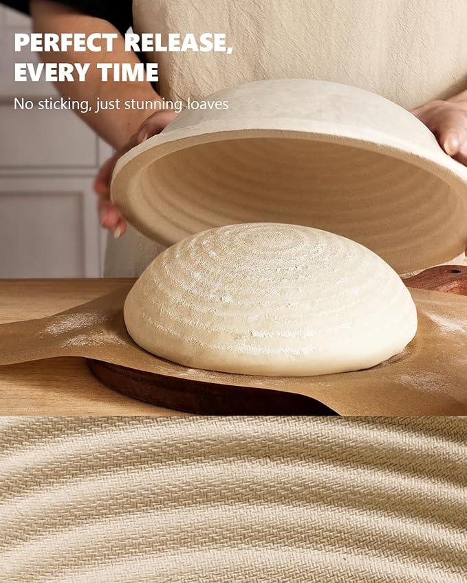 Wood Pulp Banneton Bread Proofing Baskets Set of 2, 9 Inch Round 2.2LB Sourdough Banneton Basket
