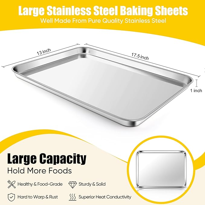 Homikit 2 Pack Baking Sheet, 18” x 13” Stainless Steel Large Cookie Pan Set for Oven, Heavy Duty