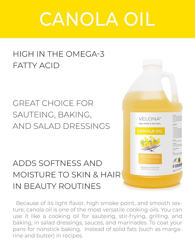 velona Canola Seed Oil 1 Gallon / 128 Fl Oz | 100% Pure and Natural Carrier Oil | Refined, Cold