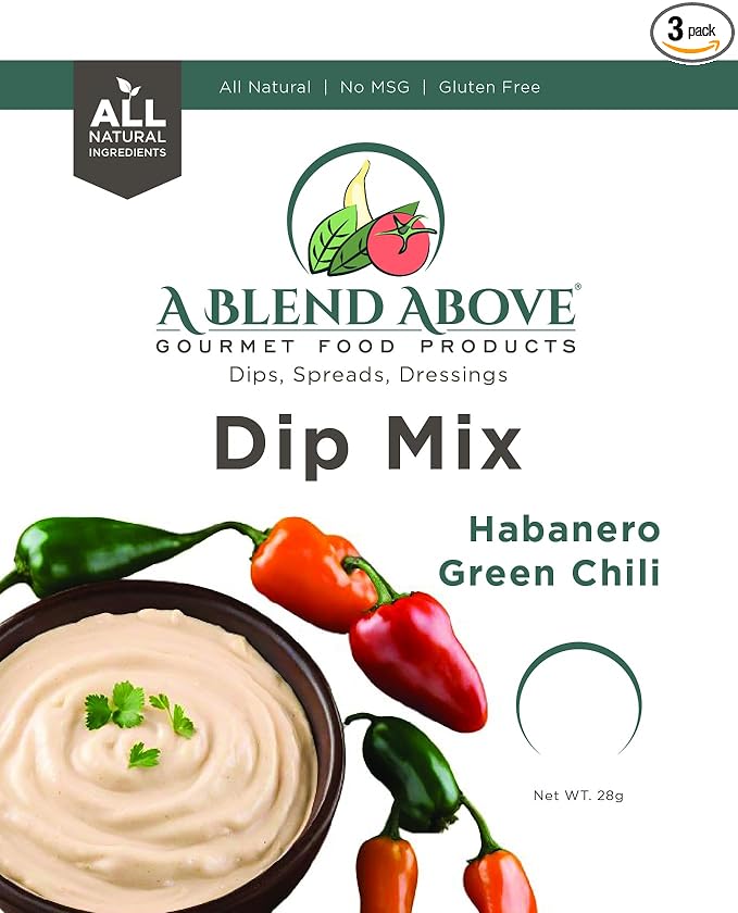 A Blend Above Habanero Green Chili Dip Mix Mixed Seasonings Packet, 1 oz (3 Pack),Spicy Dip