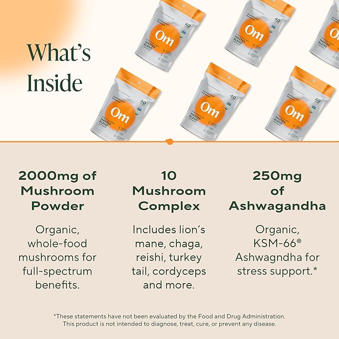 Om Master Blend Mushroom Powder ??Organic Mushroom Supplement with 10 Mushrooms and Ashwagandha