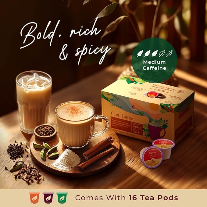 Gya Tea Co Chai Latte Tea Gift Set (16 ct) - High Caffeine Tea Pod with Milk Coconut for Refresh &