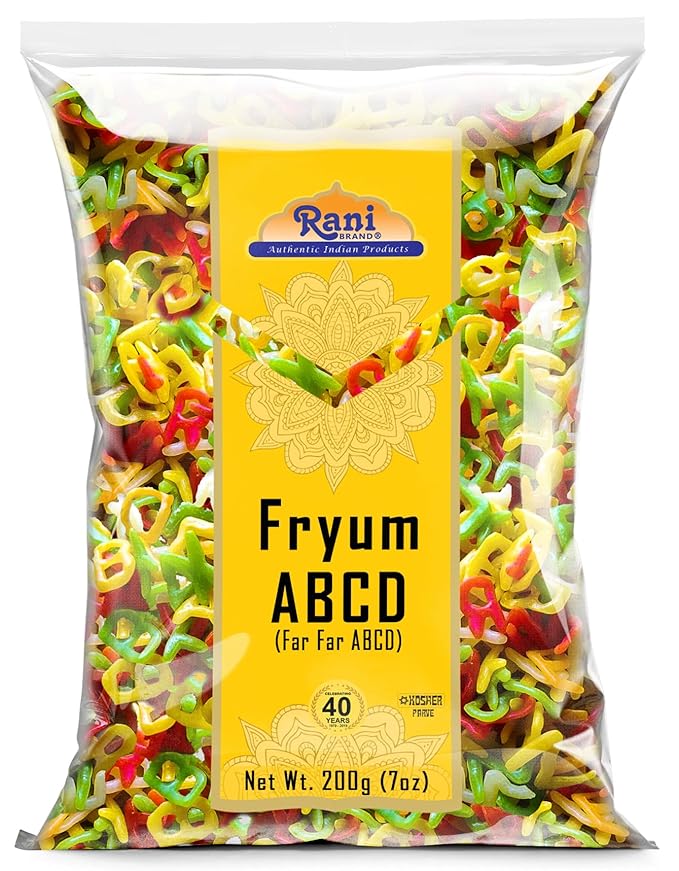 Rani Far Far/Fryums (Wheat & Tapioca Pellet) ABCD Shape 7oz (200g) ~ Vegan, Kosher, Uncooked, Used