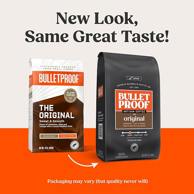 Bulletproof Original Medium Roast Ground Coffee, 12 Ounces, 100% Arabica Coffee, Clean Coffee
