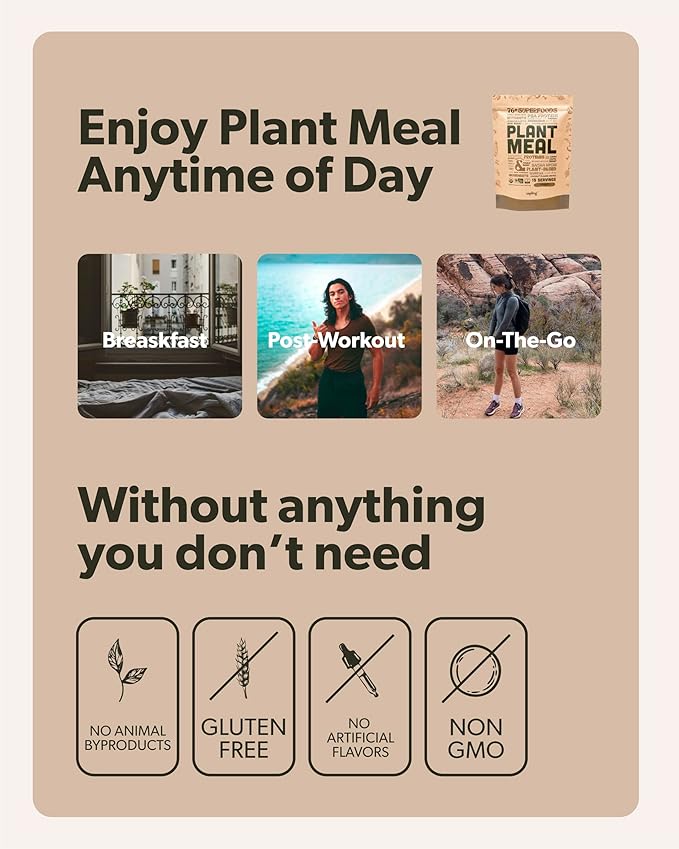 Plant Meal Replacement Shake - Chocolate - 25g of Plant Based Vegan Protein Powder, 76+ Organic
