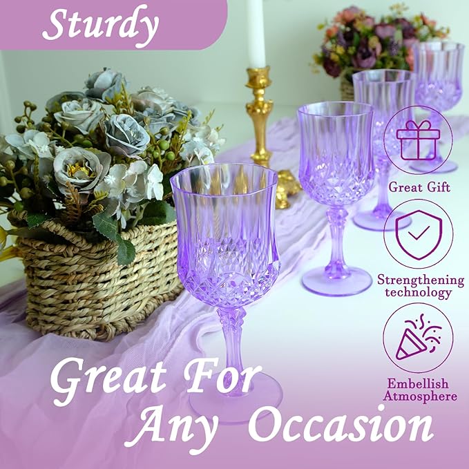Plastic Wine Glasses，Plastic Goblets Vintage Style Cordial Drinking Glasses for Wedding Reception