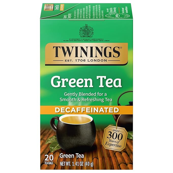 Twinings Decaffeinated Green Tea Individually Wrapped Bags, 20 Count (Pack of 1), Smooth Flavour