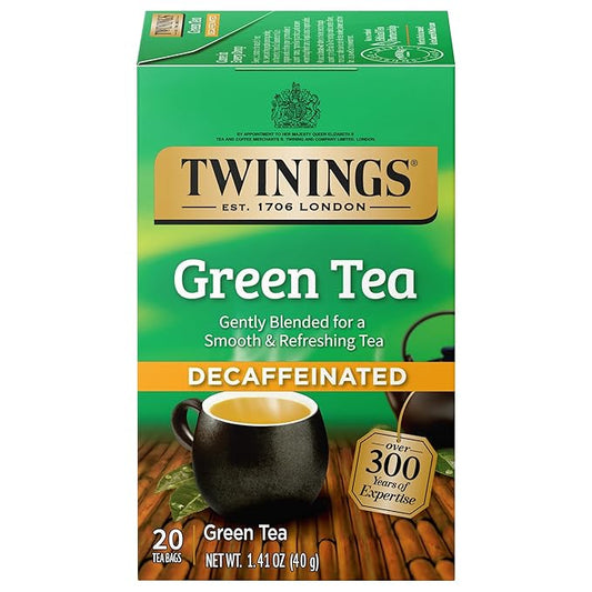Twinings Decaffeinated Green Tea Individually Wrapped Bags, 20 Count (Pack of 1), Smooth Flavour