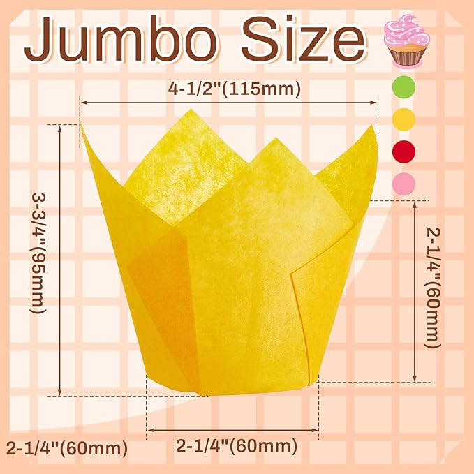 300 Pcs Jumbo Muffin Liners for Baking 2-1/4" x 4" Large Tulip Cupcake Liners Greaseproof Cupcake