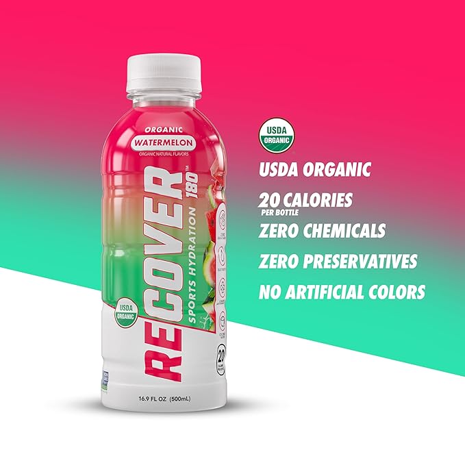 RECOVER 180 Organic Sports Hydration Drink, No Sugar Added, 20 Calorie Sports Beverage, Organic