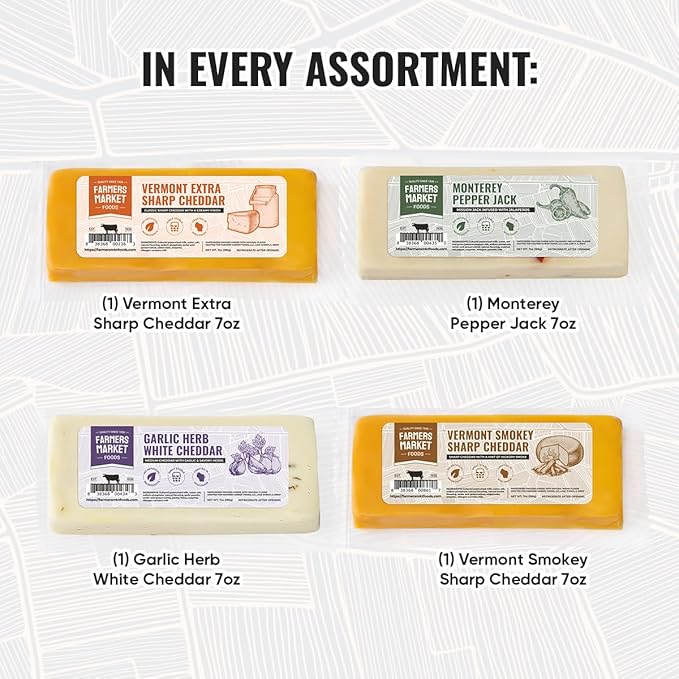 Farmers Market, Gluten Free, Keto, Paleo, Low Sodium, Zero Sugar, Wisconsin Cheese Gift Sets, 7oz 4