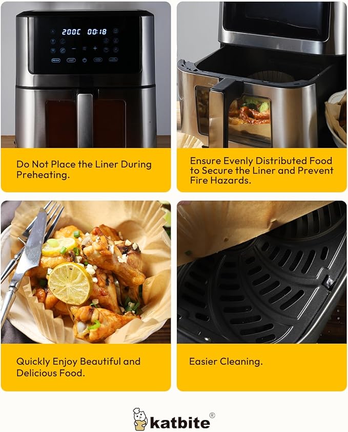 Katbite Air Fryer Liners Disposable - 8 inch Square Non-Stick Airfryer Paper Liners, Unbleached