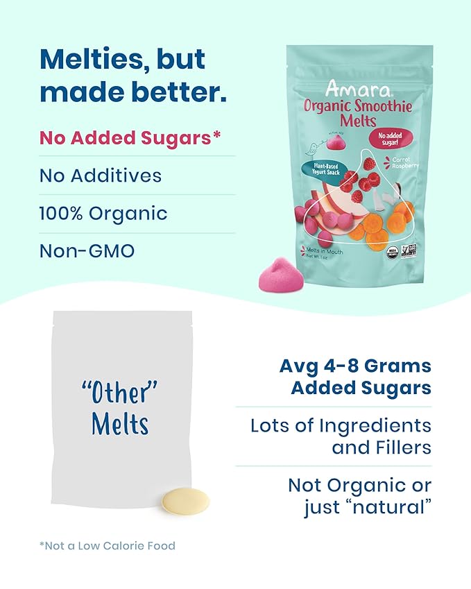 Amara Smoothie Melts - Carrot Raspberry - Baby Snacks Made With Fruits and Vegetables - Healthy