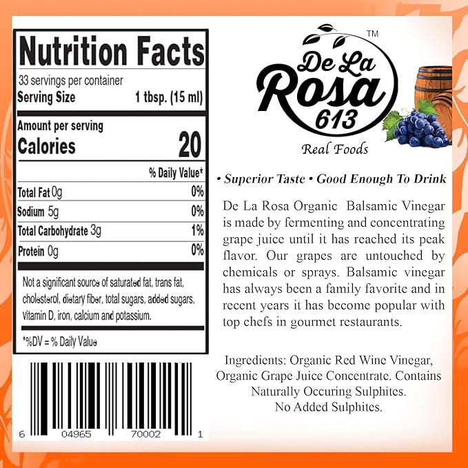 De La Rosa Organic Balsamic Vinegar & Organic Extra Virgin Olive Oil, 100% Pure, Vegan, Kosher