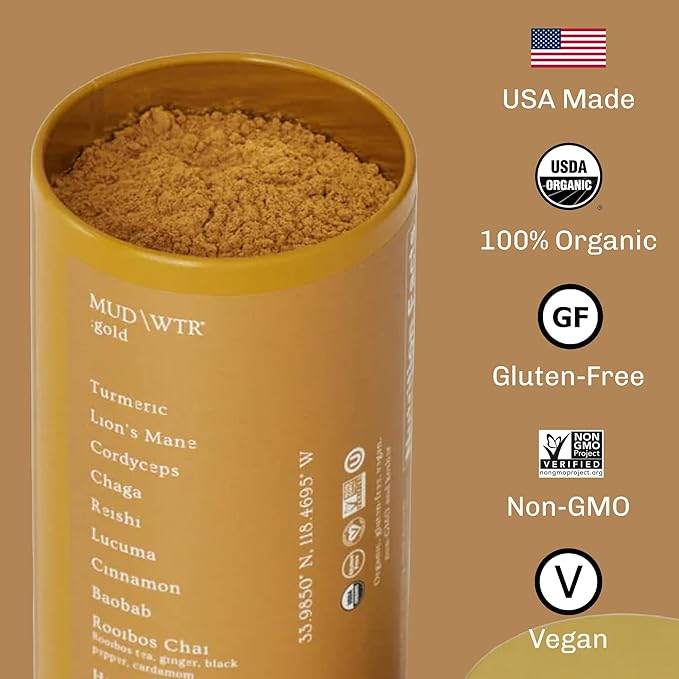 MUD\WTR Turmeric Decaf Mushroom Drink | Zero Caffeine | USDA Organic Mushroom Coffee Alternative |