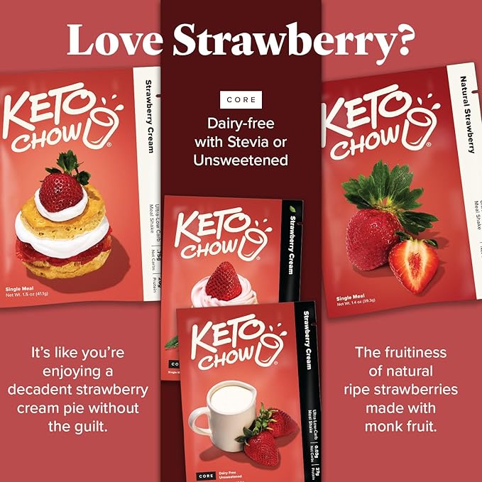 Keto Chow Strawberry Cream - Keto Meal Replacement Shake Powder - Nutritionally Complete - Low Carb