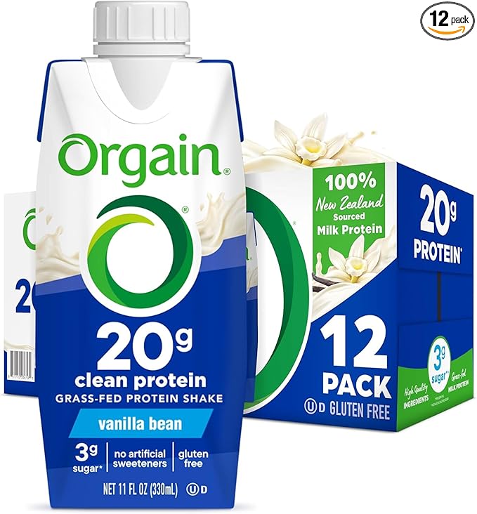 Orgain Clean Protein Shake, Grass Fed Dairy, Vanilla Bean - 20g Whey High Protein, Kosher, Ready to