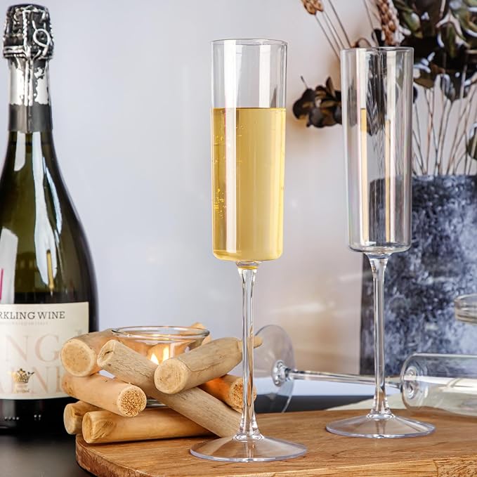 Ciaell 12 Pack Plastic Champagne Flutes - 6 Oz Clear Disposable Champagne Glasses - Square Plastic