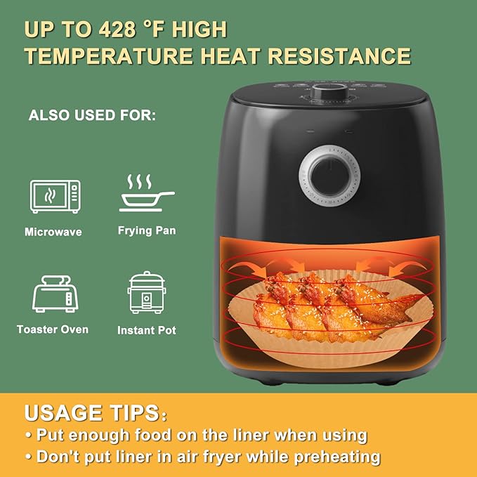 Air Fryer Paper Liner, Unbleached & Biodegradable Material, Disposable Non-stick Parchment Paper