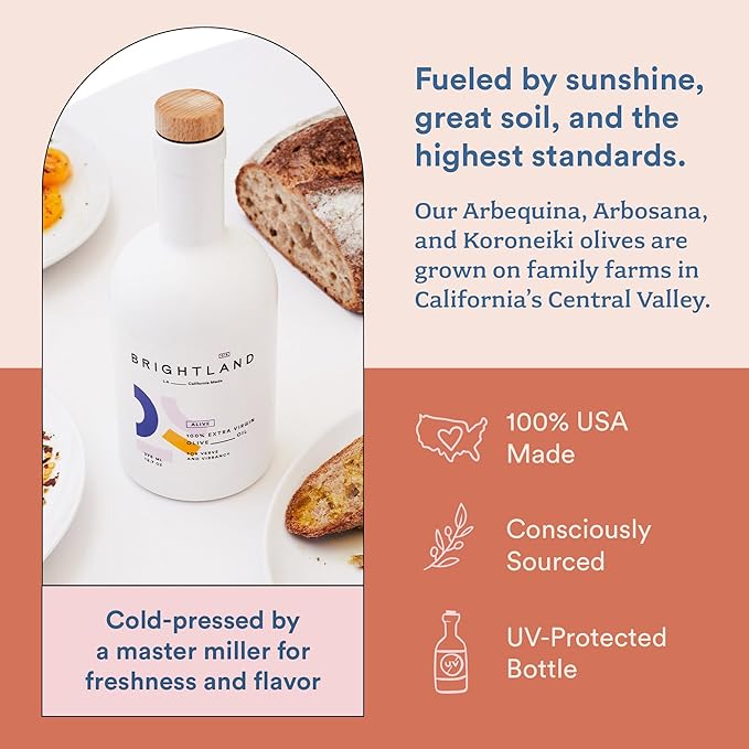 Brightland Extra Virgin Olive Oil, Alive - High Polyphenol Cold-Pressed Oil Ideal for Salads