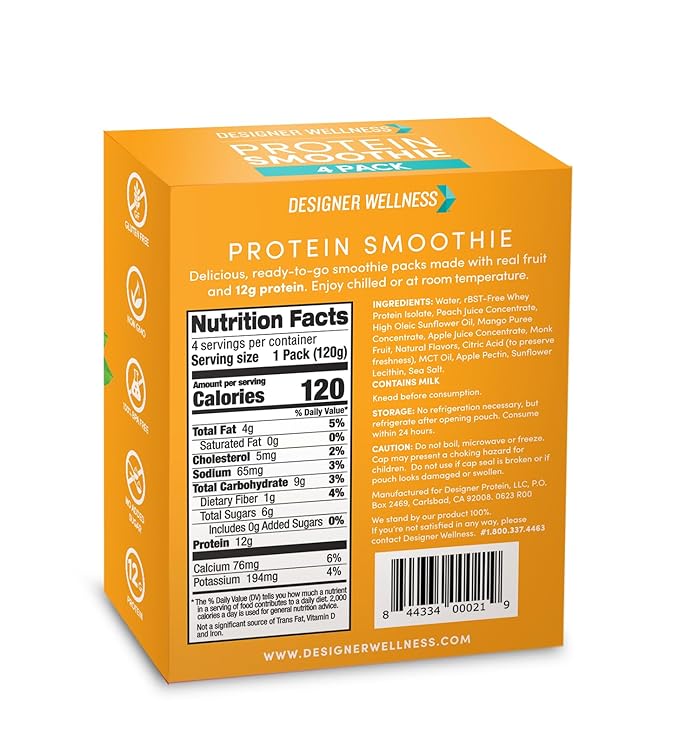 Designer Wellness Protein Smoothie, Real Fruit, 12g Protein, Low Carb, Zero Added Sugar