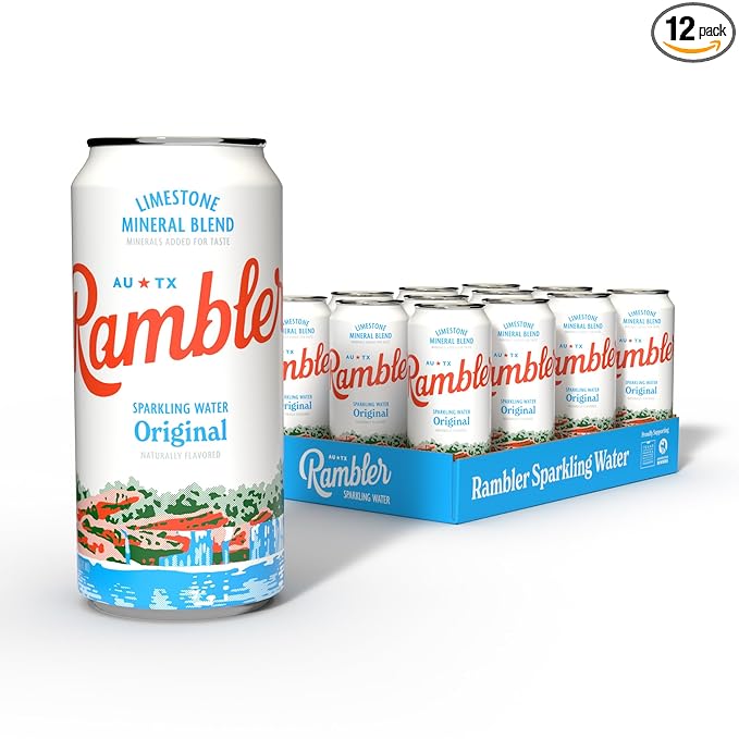 AUTX RAMBLER Sparkling Water, Texas Limestone Mineral Blend, Original Natural Flavor, 16-Ounce