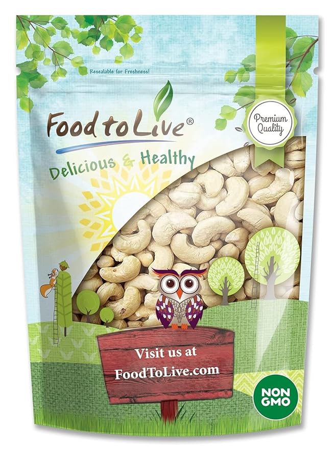 Food to Live - Raw Cashews, 5 Pounds ??Deluxe Whole Nuts, Unsalted, Unroasted Fancy Snack, Size