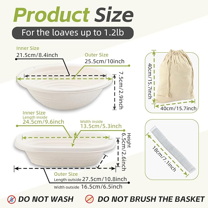 6pcs Round and Oval Pulp Bread Proofing Basket Sourdough Banneton Brotform Bread Baking Supply with