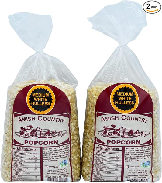 Amish Country Popcorn | 2-2 Lb Bags - Medium White Kernels | Old Fashioned, Non-GMO and Gluten Free