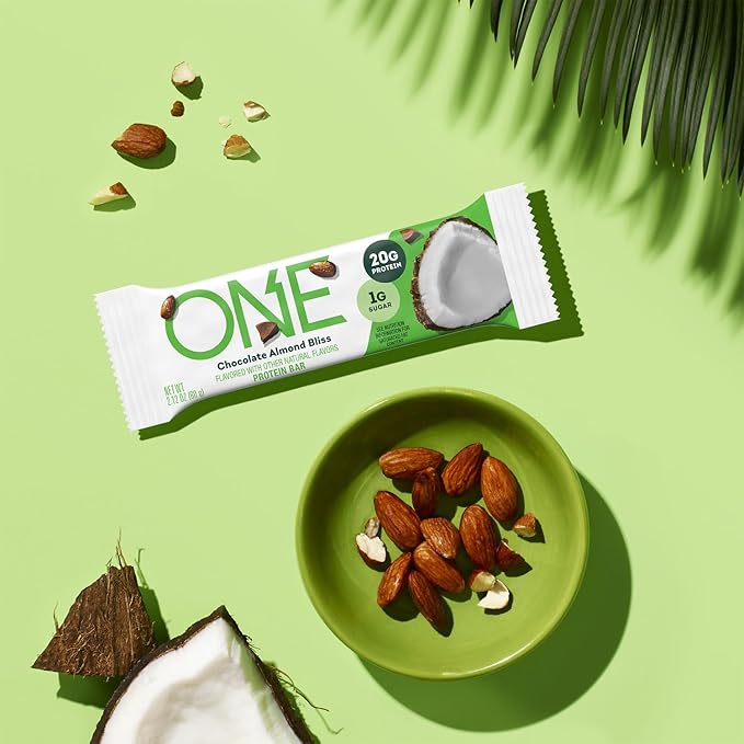 ONE Protein Bars, Chocolate Almond Bliss, Gluten Free with 20g Protein and 1g Sugar, Pantry
