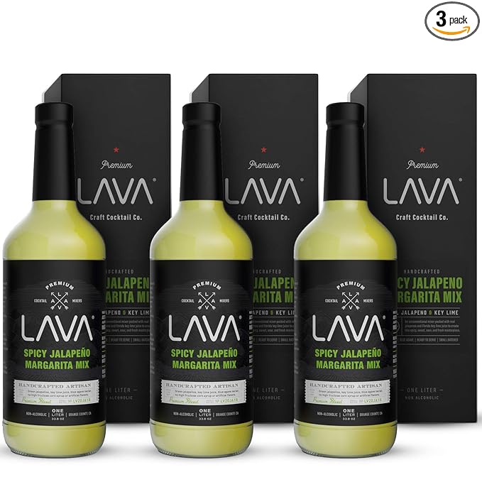 (3 Pack) LAVA Premium Spicy Jalape챰o Margarita Mix by LAVA Craft Cocktail Co., Made with Real