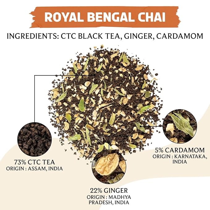 BREWIX, Royal Bengal Masala Chai Tea with Ginger and Cardamom | Loose Leaf CTC TEA (50+ Cups