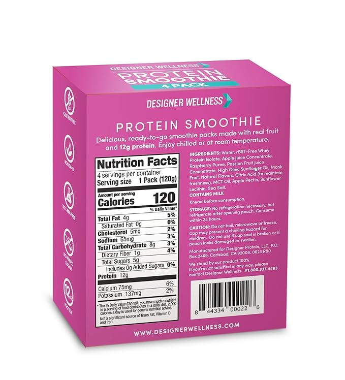 Designer Wellness Protein Smoothie, Real Fruit, 12g Protein, Low Carb, Zero Added Sugar