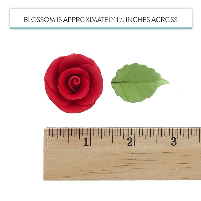Global Sugar Art Premium Wedding & Party Edible Rose Cake & Cupcake Sugar Flowers, Red, 24 Count