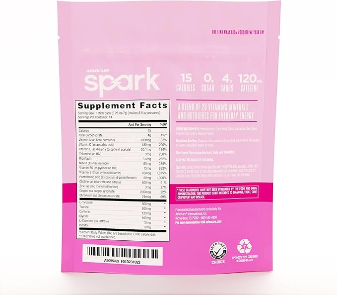AdvoCare Spark Vitamin & Amino Acid Supplement - Focus & Energy Drink Powder Mix with Vitamin A
