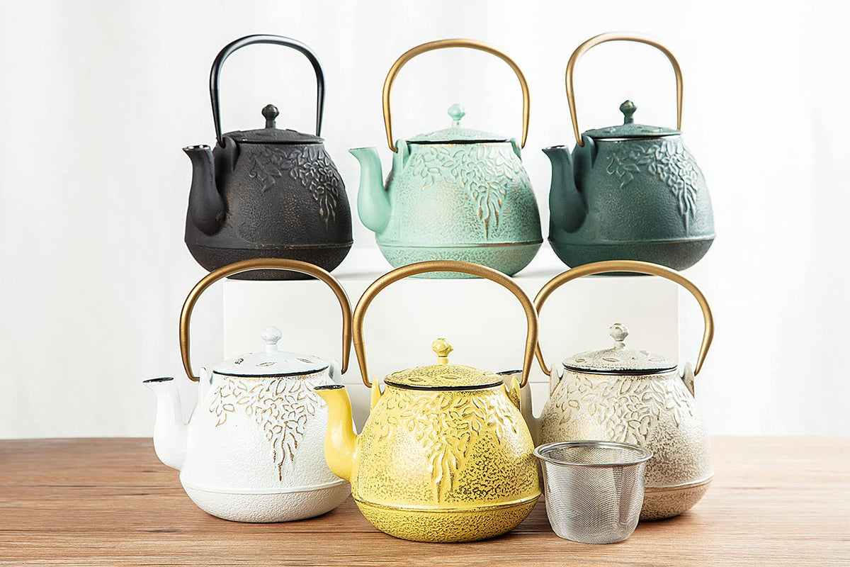 TOPTIER Japanese Cast Iron Tea Kettle with Stainless Steel Infuser, Cast Iron Teapot Stovetop Safe