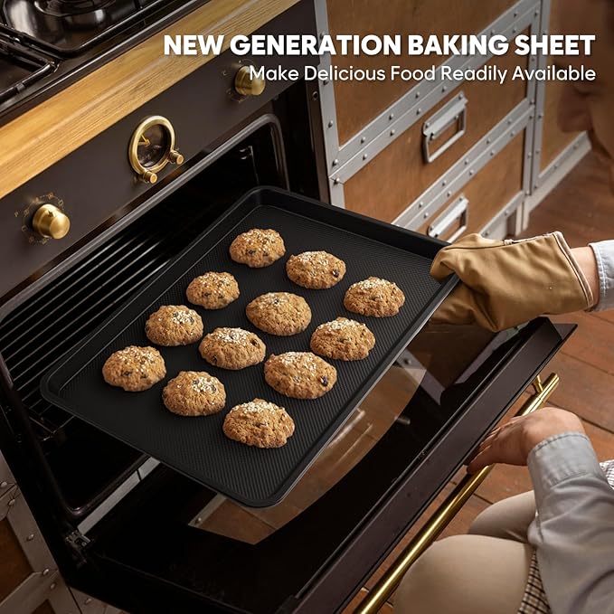 Cookie Sheet for Baking, Ceramic Baking Sheet Jelly Roll Pan, Thicker Carbon Steel Baking Sheet Non