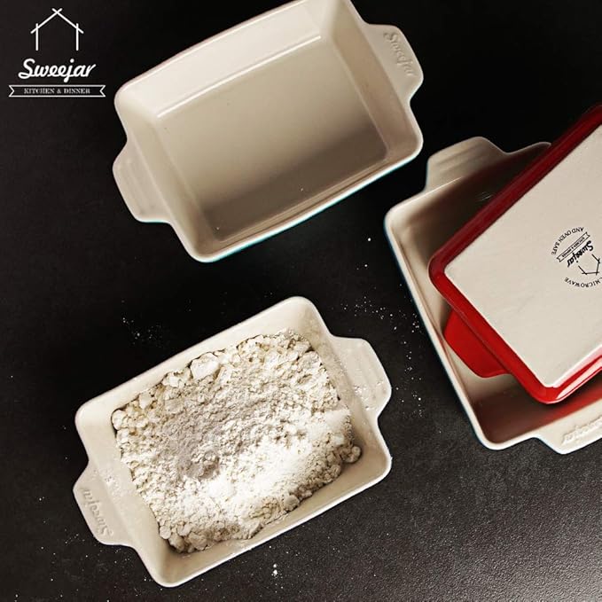 Sweejar Ceramic Baking Dish, Rectangular Small Baking Pan with Double Handles, 20 Oz for Cooking