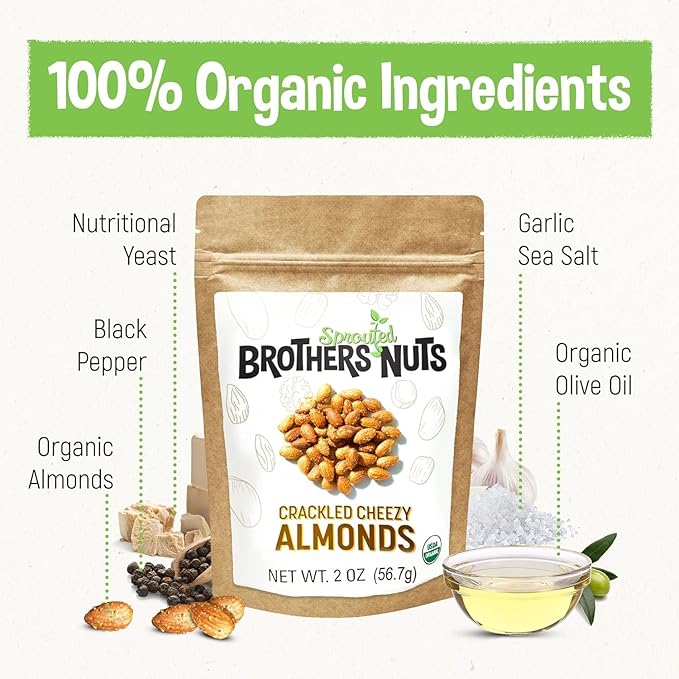 Brothers Nuts Crackled Cheezy Almonds – Organic, Sprouted Almonds – Healthy Keto Snack – Vegan