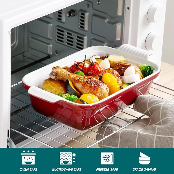 vancasso Blossom Casserole Dish With Lid, 12x7 Lasagna Pan Deep with Lid, 1.9 Quart baking dish